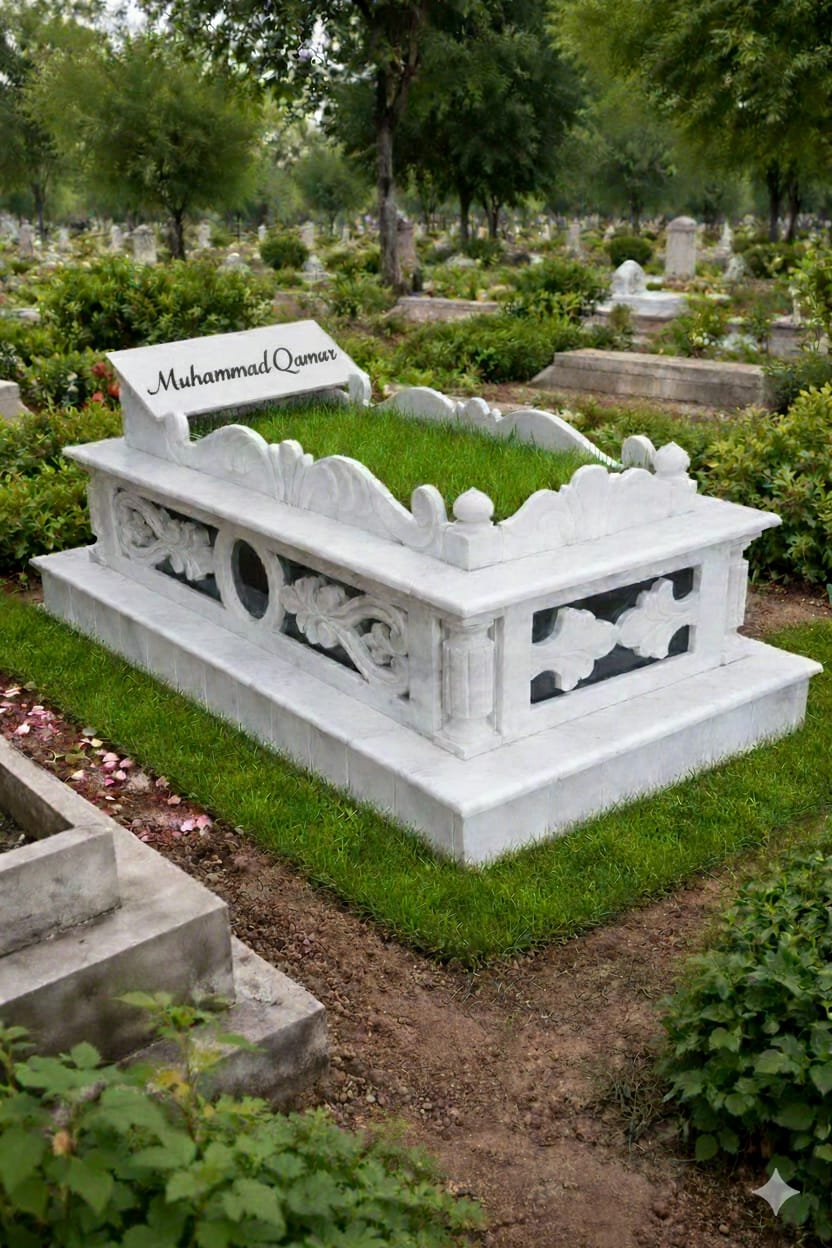 Contrast Grave Design in Black Granite & Rehman White Marble 7 x 4
